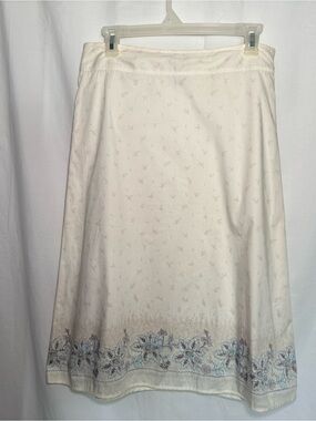mac & jac Cream Cotton Poplin Skirt‎ Size 6 Floral Print Border